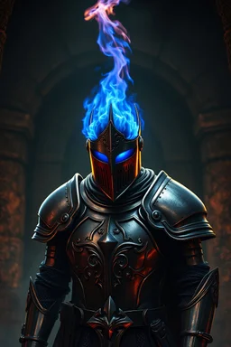 Knight in dungeon, Head burn blue fire, 4k, avatar