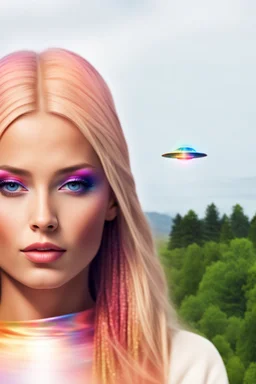 ufos rainbows,beautifuls paysages, fantastic colours,cosmic woman ,beautiful ufos rainbow, admiral from the future,