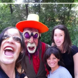 Happy Weekend with the Friends and the scarry hat man in the background