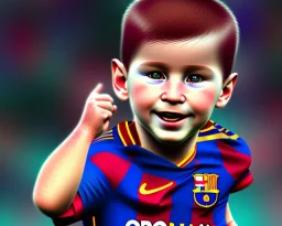 Lionel Messi as a baby, baby face portrait, realistic, smile, 8k resolution