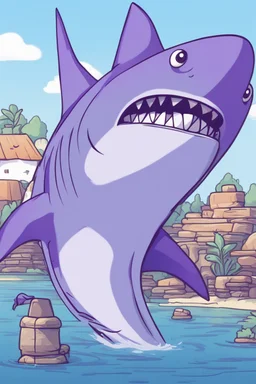 A purple shark in the style of bluey.