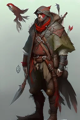fantasy character, d&d, owlin, blood hunter, male, small, fisherman, leathers,