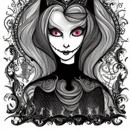 extrem tim burton style and disney style of an old and extrem malicious stepmother, sharp focus, sneaky eyes, old face