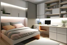 A youthful room with a PC and a bed 190 cm, 90 cm wide, and RGP side lighting model 2024