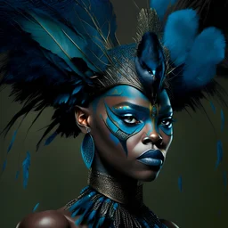 The queen of black panther with peacock feathers