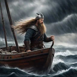 A Viking on a Viking ship, with a steaming cup of coffee in hand, glided gracefully across the vast expanse of the sea. But this was no ordinary sea; it was a sea of coffee, as dark as the stormy skies above. The Viking's long, flowing hair whipped in the wind, and his rugged features were etched with determination and a touch of caffeine-induced excitement. With each sip, the rich aroma of roasted beans infused his senses, fueling his adventurous spirit. He embraced the boldness of the coffee,