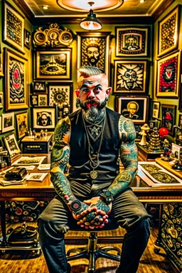 scary tattoist in high end parlor