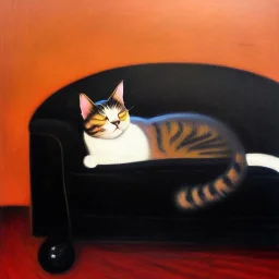 oil portrait of a Cat sleeping in a Black sofa by Monet 8k