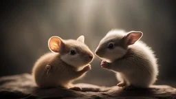 romantic photograph of two small animals in a loving relationship, halo lighting, chiaroscuro, beautiful photo