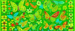 A lime green kingdom with butterflies designed in Kuna molas painted by Claude Monet