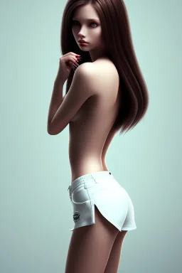 girl, cute, beautiful, behind view, long hair, shorts, big butt