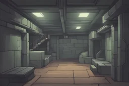 background, simple underground bunker interior with multiple hallways for asset video game 2D view, platformer