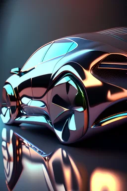 car full of glossy chrome, Ultra Realistic image, designed Сhris Labrooy, greeble, fine details, chrome, carbon fibre, small minutiae, tiny features, particulars, hires, 8k, uhd, abstractly shaded volumetric lighting, ambient occlusion, backlight, centered camera, triadic color scheme, toned colors, colorful, sss