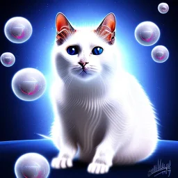 white cat with floatingspace orbs