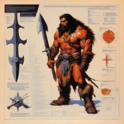 ConceptSheet [by Bruce Pennington]: barbarian and his axe with AD&D statistics