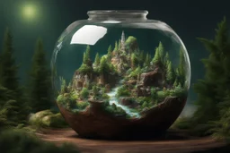 a planet with trees plants everything made out of crystal jar