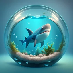 A cute little Shark in a small circular fish tank.