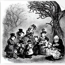 christmas presents under a tree by Thomas Nast