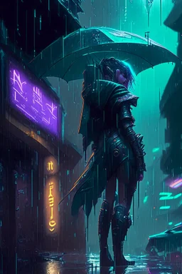 Set from league of legends in style cyberpunk in the rain