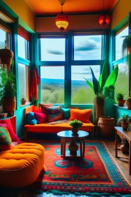 A (vibrant) house in the style of (Bohemian) with a (view).