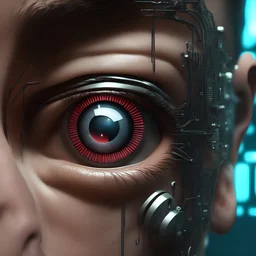 cyberpunk cyborg 3d detailled man eye implant media