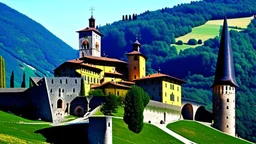 Huge medieval monastery at the top of a hill in northern Italy