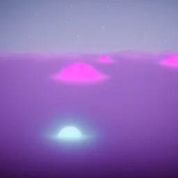 ALIENS FLOATING in the fog, cloudy, spherical clouds, river valley, GLOWING, PURPLE, orange, pink, stars, TOWERS, 4K, 8K, CINEMATIC