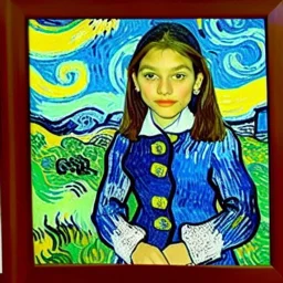 Retrato de un niña muy guapa de 10 años de nombre Eira Santiago Arnau de estilo Vincent van Gogh