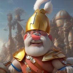 A portrait of Asterix the galian, 3d, small man, strong man, high detail, symbols