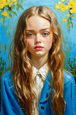 Lily-rose Depp, long hair, in the style of claude monet, oil painting