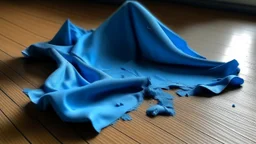 a torn very small blue cloth on the floor