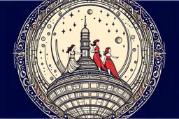 art nouveau style, people on top of a rocketship to the moon