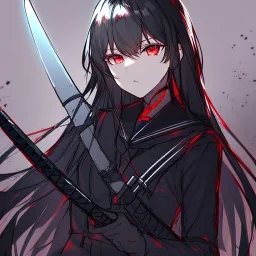 Clear focus, High resolution, Clear focus, high resolution, sketch line art, black sailor uniform, grey tights, black long hair, red glowing eyes, looking into stars at night, katana on waits, serious face expression, dead aura, (solo)