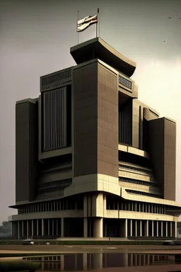 Modern Architectural style for building of India's Intelligence Bureau , make it visibly military and intelligence style at the same time similar to Indian Architecture, use darker colors, make it wider and not much taller