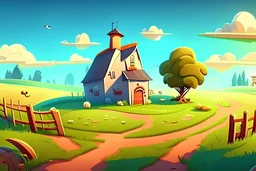 cartoon magic field farm landscape realistic cartoon style