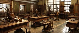 A workshop filled with machines painted by Leonardo da Vinci