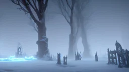 This area is a graveyard where creatures that have died from extreme cold. Each creature is encased in a thick coat of ice, preserving its remains.