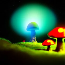 Futuristic passive alien in Alien landscape glowing mushrooms