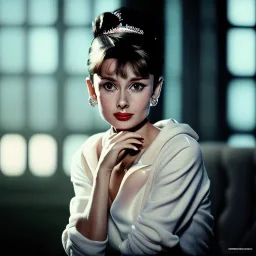 Audrey Hepburn as Playboy Girls, closed eyes, rtx, reflection, 8k, glow, winning photography, caustics