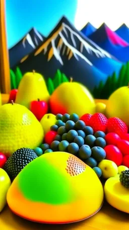 Mountains and hills made from fruits