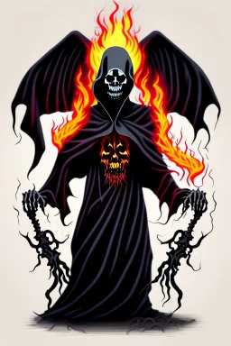 The most frightening and realistic representation of the grim reaper with eight arms and eyes of fire