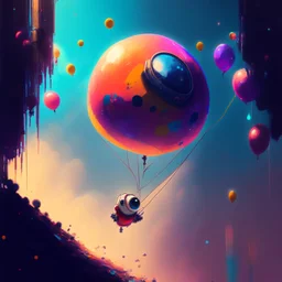 Wall-E, digital art, anime, 4k, full details, high resolution, colorful, alone,space balloons, cinematic