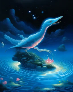 ((top-notch quality)), ((masterwork)), ((true-to-life)) - A lifelike, fantastical creature, dancing gracefully in a surreal, extraterrestrial water world, submerged in a subaqueous setting. The gentle neon glow of the light source creates an ethereal ambiance. Illustrated by Katsushika Hokusai, this artwork is painted in the aquarelle medium, presenting a fantastical scene with an energetic color palette featuring dramatic lighting in emerald, tangerine, and scarlet hues. The use of three-dimens