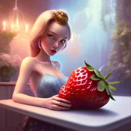 pixar style,women with strawbery jam in kitchen,volumetric blue sky environment and background, volumetric lighting,dramatic lighting, realistic painting of an strawberry, looking excited, detailed digital painting, extreme dense and fine fur, anime, ornate, colour-washed colors, elegant, small minutiae, tiny features, particulars, centered, smooth, sharp focus, renderman gofur render, 8k, uhd, detailed eyes, realistic shaded volumetric lighting,caustics,backlight,centered camera view,blue bird