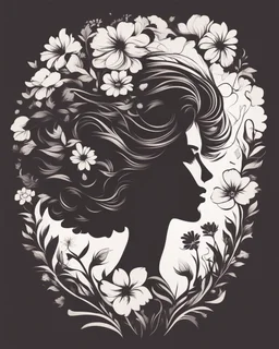 womans hair in the flowers silhouette