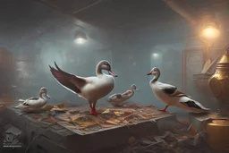 duck vandalism, perfect composition, hyperrealistic, super detailed, 8k, high quality, trending on artstation, studio photo, highly detailed, wide borders