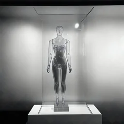 a transparent display mannequin in the 20s