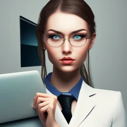 Detailed photo of a office girl with a laptop