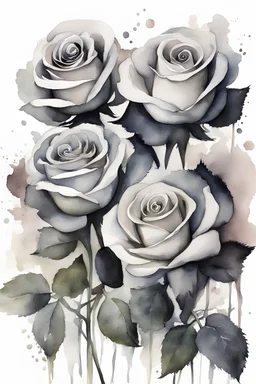 watercolor drawing of black and white roses