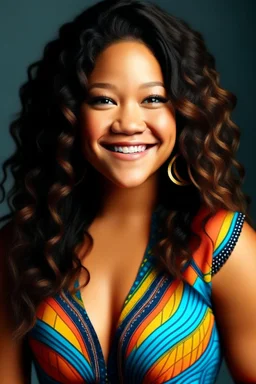 Gina Rodriguez Complete transformation Fertility Dance Traditional attire Colorful prints Thicc beauty Curves magnificence Afro-centric allure 100% transformed Dynamic dance Radiant aura Captivating kohl eyes Luxurious curls Cultural splendor Transformation success Celebratory attire Vibrant patterns Sculpted curves Afro-centric radiance Dance culmination Waist: 30 inches Hips: 40 inches Bust: 38 inches Joyful spirit Cultural identity celebration